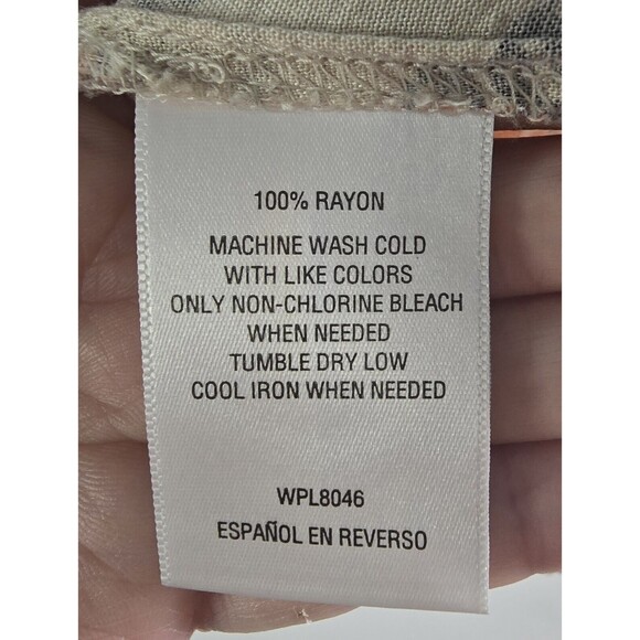 Style & Co 1x Beige wLeafy Navy Print and A Party In The Back! Button Up Blouse - Picture 8 of 9